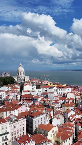 Lisbon Skyline At Lisbon In Lisbon District Portugal. Medieval Building Scenery. Ancient Cityscape. Lisbon Skyline At Portugal. Historical City Landscape. Tourism Travel Destination.