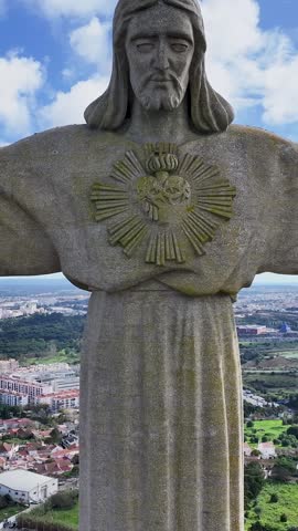 Christ The King At Lisbon In Lisbon District Portugal. King Christ Statue. Religion Background. Christ The King At Lisbon In Portugal. Tejo River Coast. Landmark Church. Portugal Skyline.