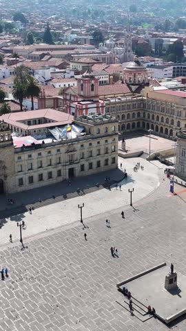 Plaza De Bolivar At Bogota In Cundinamarca Colombia. Downtown Cityscape. Financial District Background. Bogota At Cundinamarca Colombia. High Rise Buildings. Business Traffic.