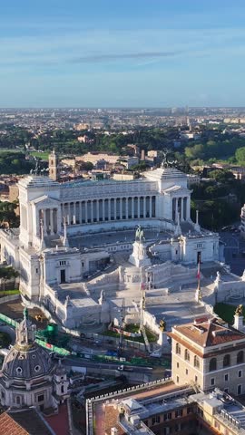 Venice Square At Rome In Lazio Italy. Cultural Heritage. Beautiful Medieval Palace. Venice Square At Rome In Lazio Italy. Cityscape Landscape. Altar Of The Fatherland Monument. Rome Skyline.