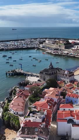 Cascais Skyline At Cascais In Lisbon District Portugal. Beach Landscape. Tourism Landmark. Cityscape Aerial View. Cascais Skyline At Cascais In Lisbon District Portugal.