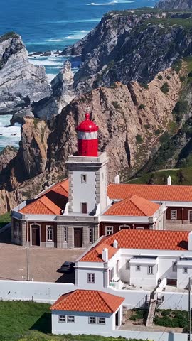 Roca Cape At Sintra In Lisbon District Portugal. Beach Landscape. Nature Seascape. Travel Destination. Roca Cape At Sintra In Lisbon District Portugal. Maritime Lighthouse.