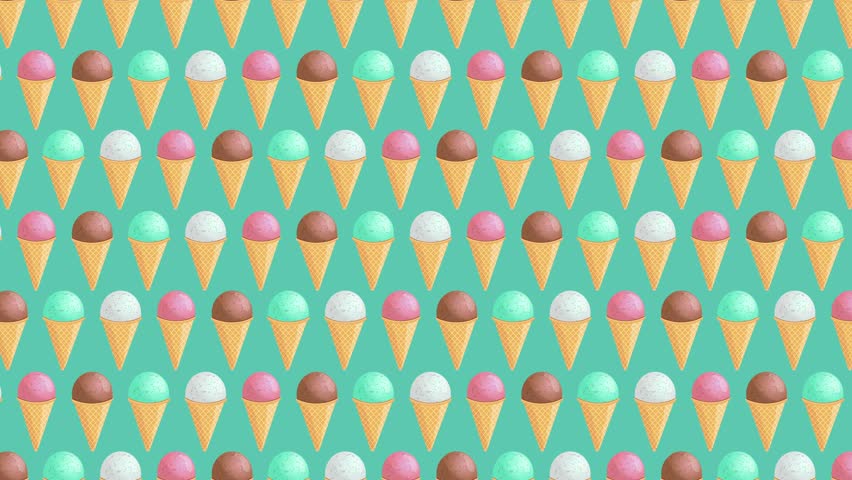 Ice cream background vector illustration, colorful ice cream on green background video motion design	