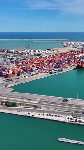 Port Of Valencia At Valencia In Valencian Community Spain. Freight Ship Scene. Maritime Transportation. Port Of Valencia At Spain. Exchange Landscape. Trade Market Scenery.