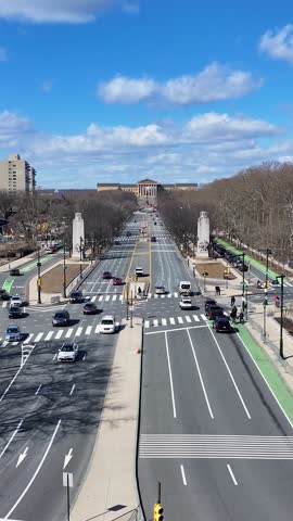 Philadelphia Museum Of Art At Philadelphia In Pennsylvania United States. Benjamin Franklin Parkway. Downtown City. Philadelphia Museum Of Art At Pennsylvania United States. Postcard Scene.