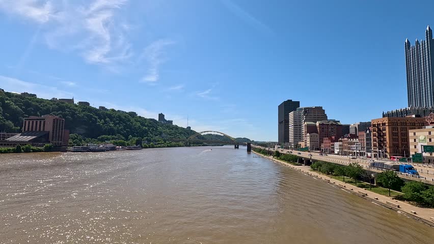 footage along the Monongahela river in Pittsburgh Pennsylvania USA
