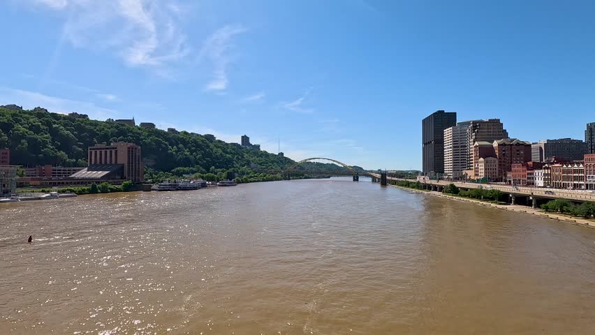 footage along the Monongahela river in Pittsburgh Pennsylvania USA