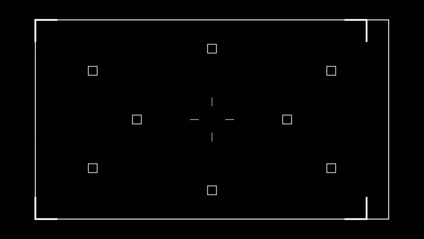 Digital Camera Viewfinder UI Overlay with Focusing Points and Red Recording Indicator Symbol on Black