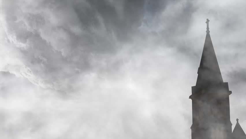 Church Steeple Silhouette With Dramatic Storm Clouds and Lightning