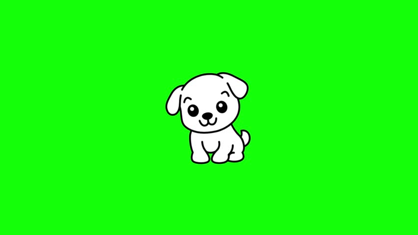 Adorable cartoon puppy illustration on vibrant green background for creative use
