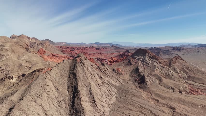 Bowl of Fire and Desert Landscape of Nevada USA, Lake Mead Recreational Area, Drone Aerial View