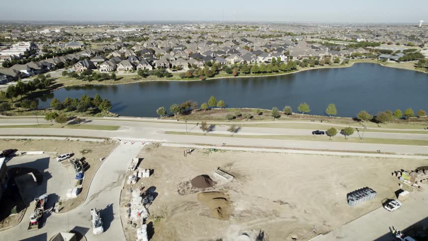 Aerial video of a small pond in Northlake, Texas
