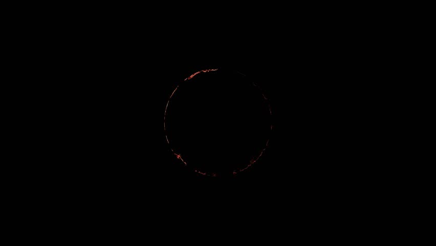 Burning Fire Ring Eclipse Animation, Orange Flame Circle with Swirling Sparks and Dust, Cinematic Slow Motion Background,