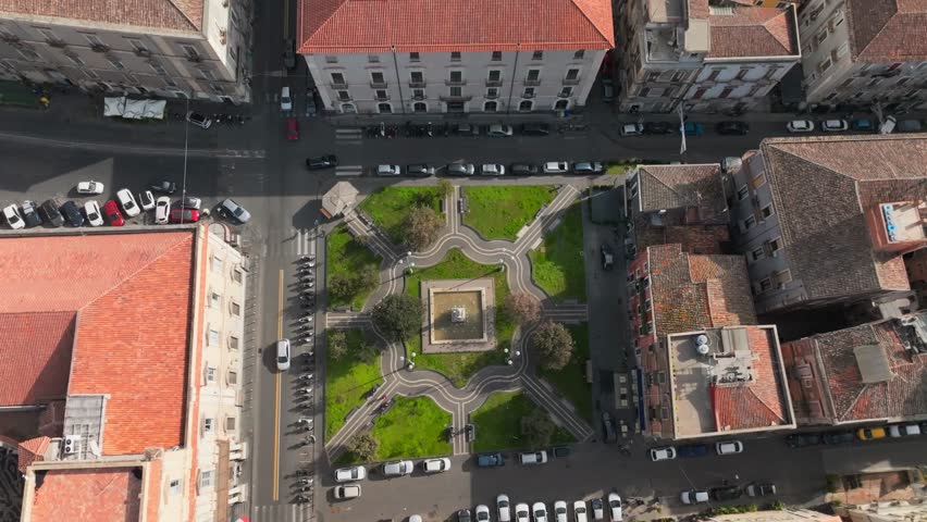 Top view part of Catania park square Sicily, Italy