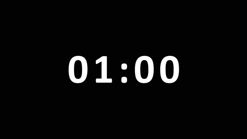 60 second digital countdown timer animation with white numbers on a black background. countdown suitable for presentations, live streams, broadcasts, classrooms, events. 4K video