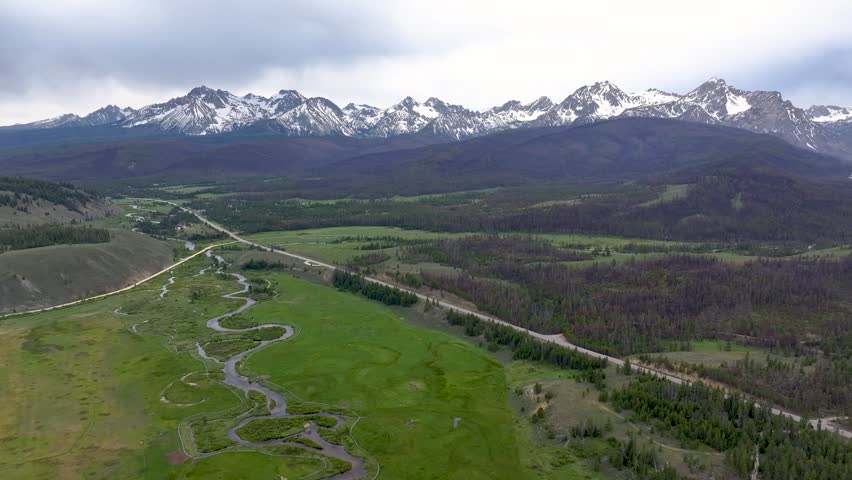 Stanley Idaho Valley Creek meanders to the distant mountains 