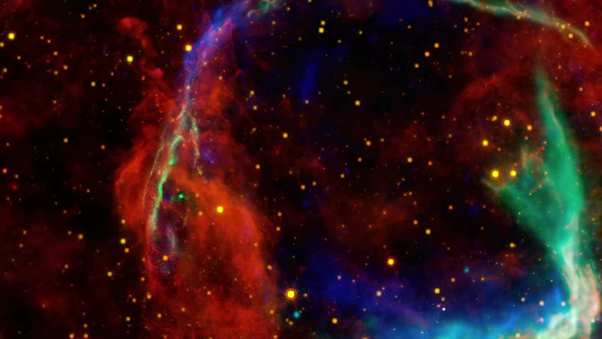 This striking image showcases a vibrant cosmic nebula filled with colorful gas clouds and bright stars against the dark expanse of deep space.