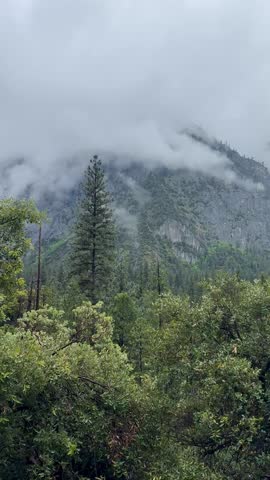 mountains in clouds or fog, Yosemite National Park, California, USA