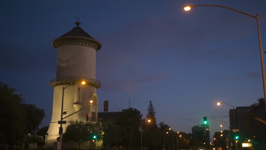 Fresno, California - June, 2013 - Old Water Tower in the early evening shot with a wide angle lens. Shot as raw from Canon 5D Mark II with Magic Lantern.