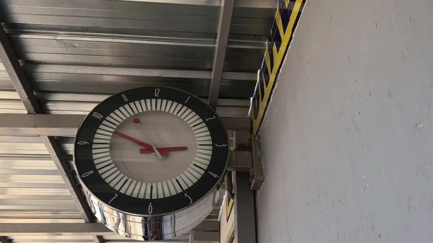 Classic or digital clock at a high-speed train station, indicating departure or arrival time.