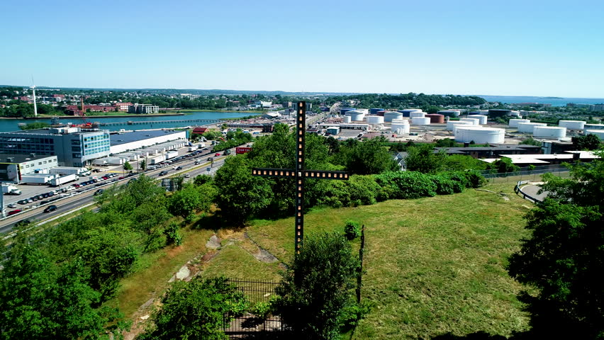 Aerial View of the Cross on the Hill in Orient Heights East Boston Massachusetts