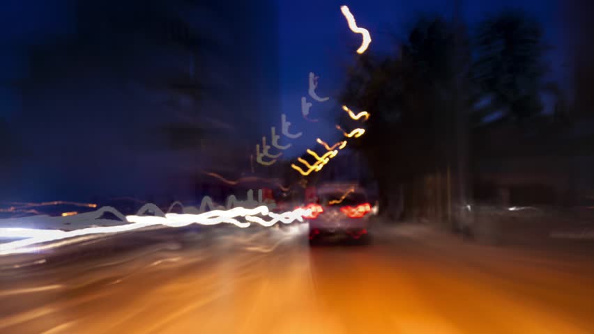 Car driving Rush-hour Traffic in city time lapse night