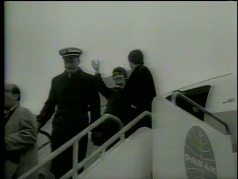 British rock'n'roll band the Beatles returns from their US tour, Heathrow Airport, London circa 1964-MGM PICTURES, UNIVERSAL-INTERNATIONAL NEWSREEL, USA, filmed in 1964