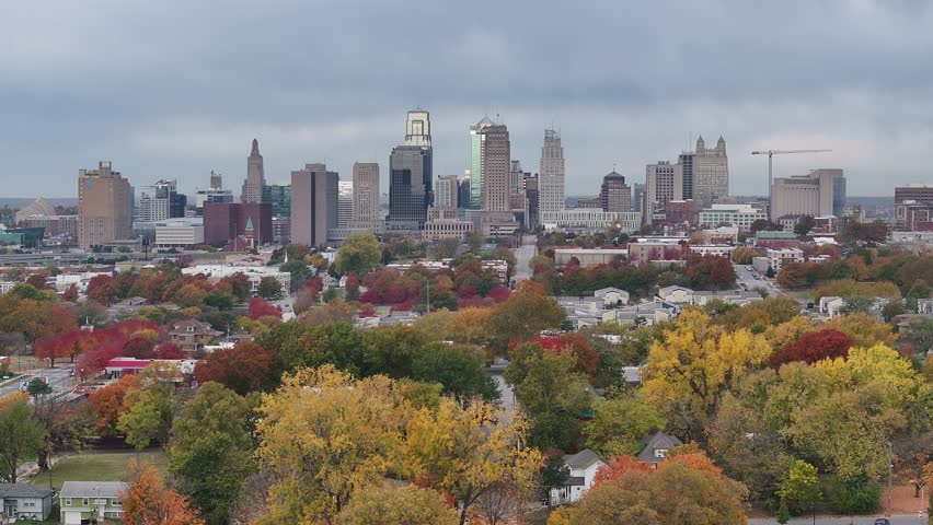 Aerial view of urban skyline of Kansas city, USA