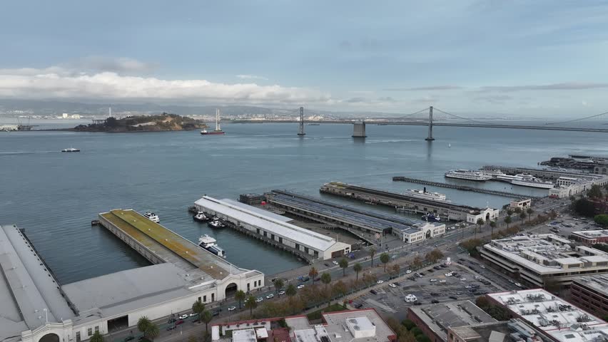 Aerial view of cityscape of San Francisco ports and piers,USA
