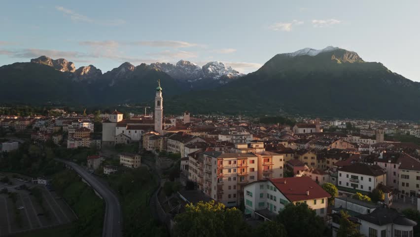 Panoramic view of a city at sunset