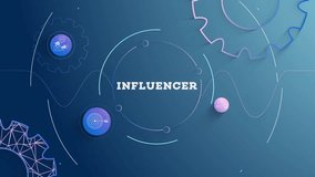 Infographic Gear Influencer Concept Layout with Corporate Symbols, Mechanical Cogs and Tech Graphics on Blue Loopable Background - Powered by Shutterstock - Get 15% off with code: PIKWIZARD15