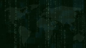 Binary code animation with digital falling numbers data. Binary code global network matrix background. Binary code international world map tech visual. - Powered by Shutterstock - Get 15% off with code: PIKWIZARD15