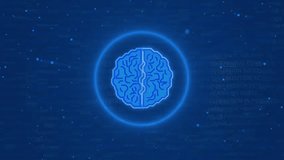Digital brain animation with blue neon mind intelligence icon. Digital brain computer code database background. Digital brain data analytics tech system. - Powered by Shutterstock - Get 15% off with code: PIKWIZARD15