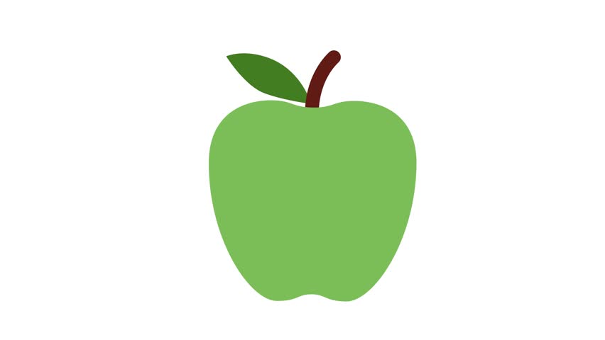 Green Apple Fruit Flat Vector Animation. Minimalist Crisp Apple Icon with Brown Stem and Green Leaf Shaking on White Background for Fresh Food, Nutrition, and Health Concept