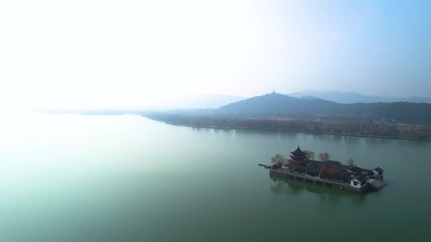 Aerial Over Shihu Lake And Jinghu Pavilion 4K