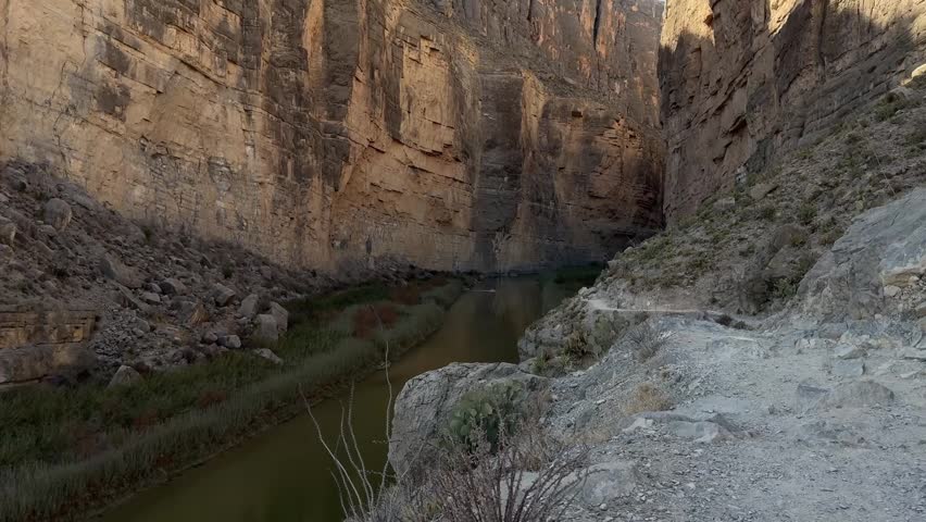 A drone view of Santa Elena Canyon and the Rio Grande in the Big Bend National Park, Texas