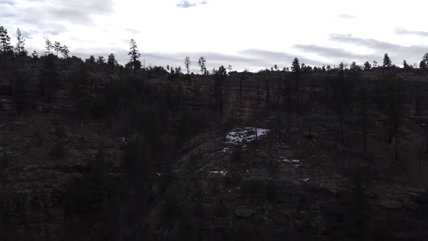 A beautiful view of the Gila Cliff Dwellings National Monument, surrounded by huge trees in New Mexico