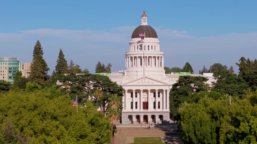 View the west side of California State Capitol in Sacramento and see the new annex under construction to the east of the building