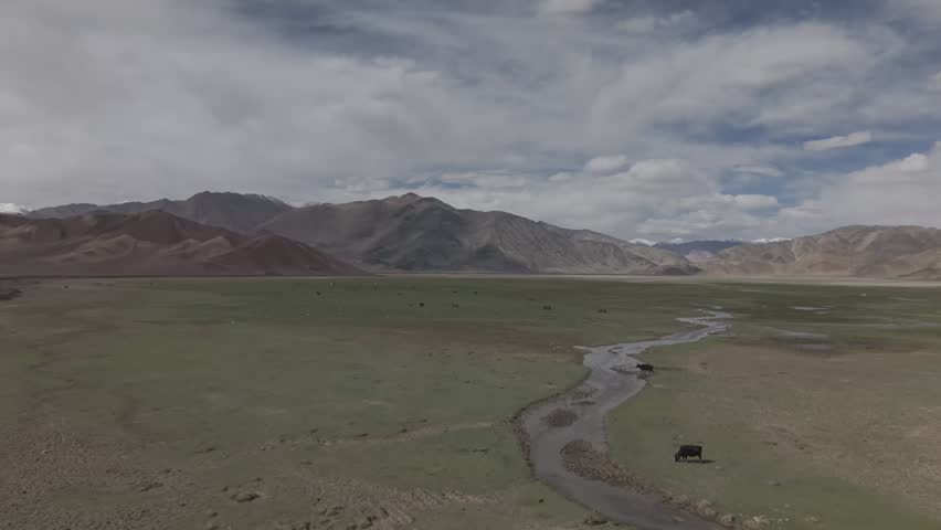 Beautiful high-altitude mountain landscape in nyoma, Ladakh with dramatic rocky terrain and clear skies.