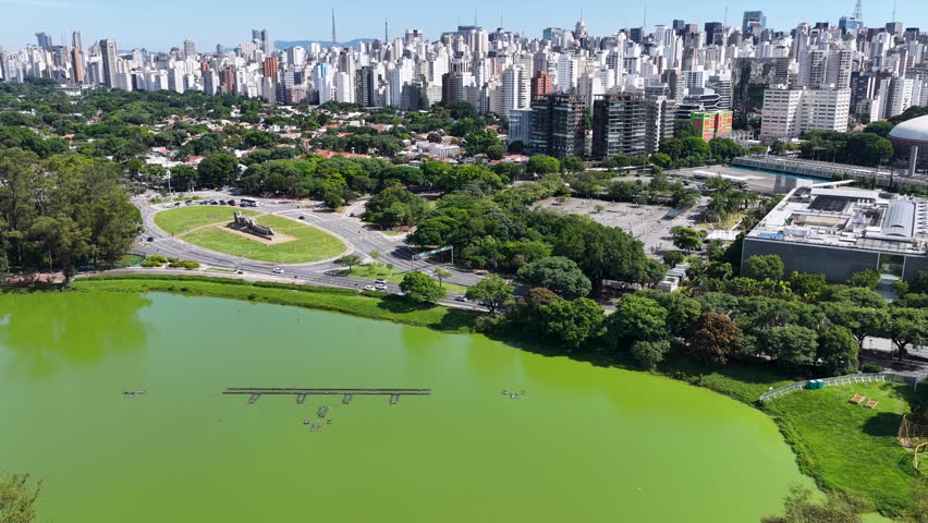 Ibirapuera Park In Sao Paulo Brazil. Bird Eye View Of Stunning Iconic Recreational Park Of The City. Urban Backgrounds. Downtown Cityscape. Sao Paulo Brazil.