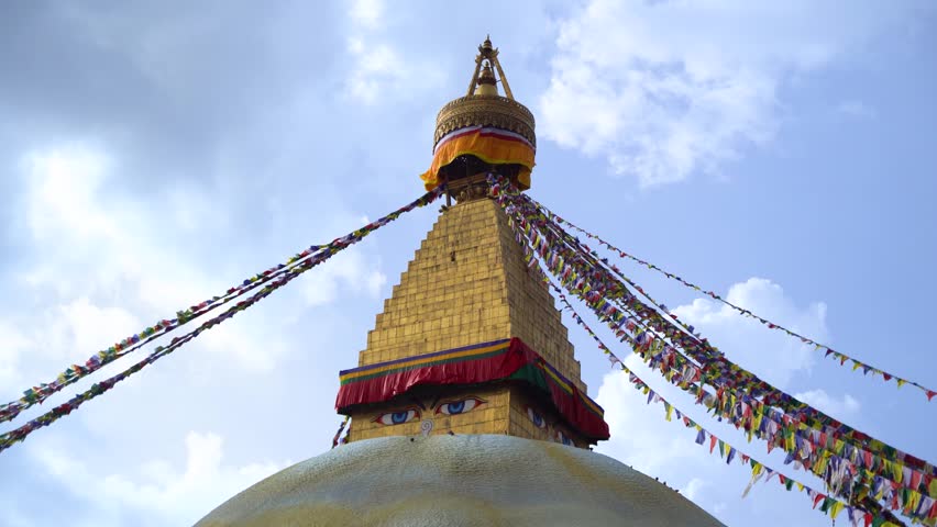 Boudhanath Stupa with Colorful Prayer Flags in Kathmandu Nepal, Sacred Buddhist Pilgrimage and UNESCO Heritage Site