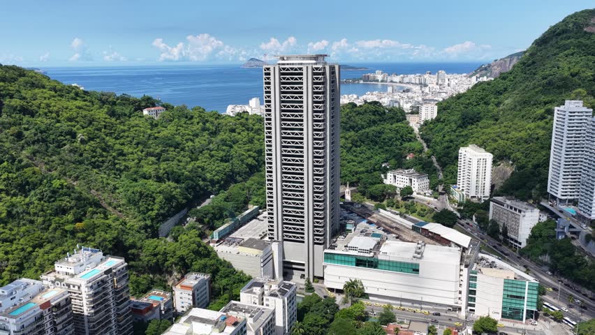 Rio De Janeiro Skyline In Rio De Janeiro Brazil. Breathtaking Aerial View Of A Lush Tropical Coastline Scenery. Cities Of The World. Landmark Downtown. Rio de Janeiro Brazil.