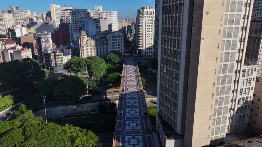 Santa Efigenia Bridge In Sao Paulo Brazil. Elevated Road Bridge Symbol Of The City Viewed From Above. District Skyline. Urban Backgrounds. Sao Paulo Brazil.