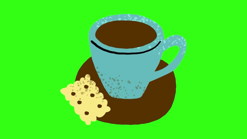Coffee with biscuit serving animation on green screen