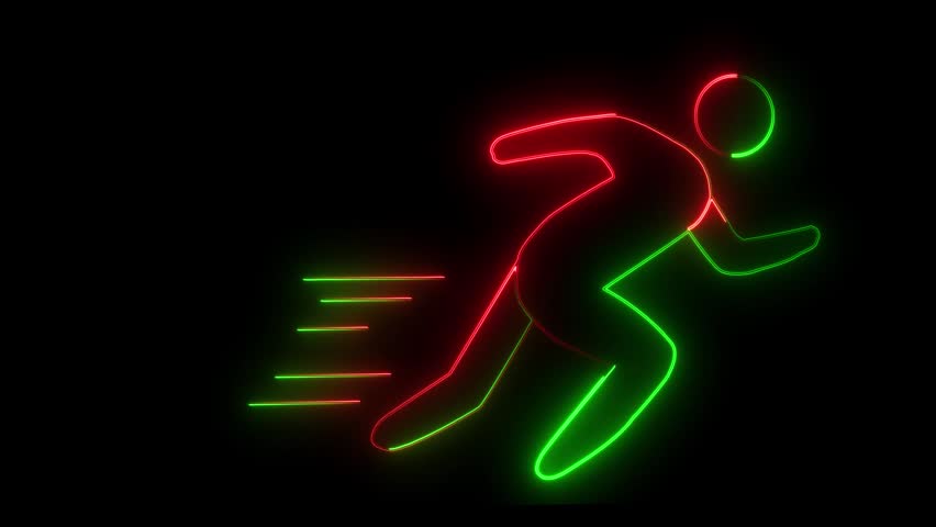Red and Green Neon Running Man Icon with Speed Streaks on Black image photo
