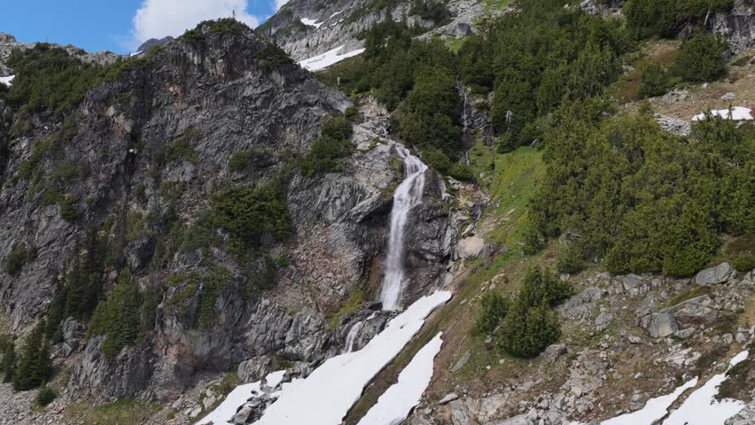 Majestic Waterfall Cascading Down a Rocky Mountain in British Columbia, Canada