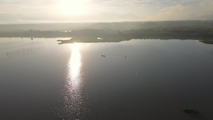 Aerial View of Lake at Sunrise