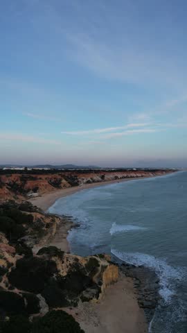 Aerial View of Algarve Coastline and Beach Cliffs Portugal