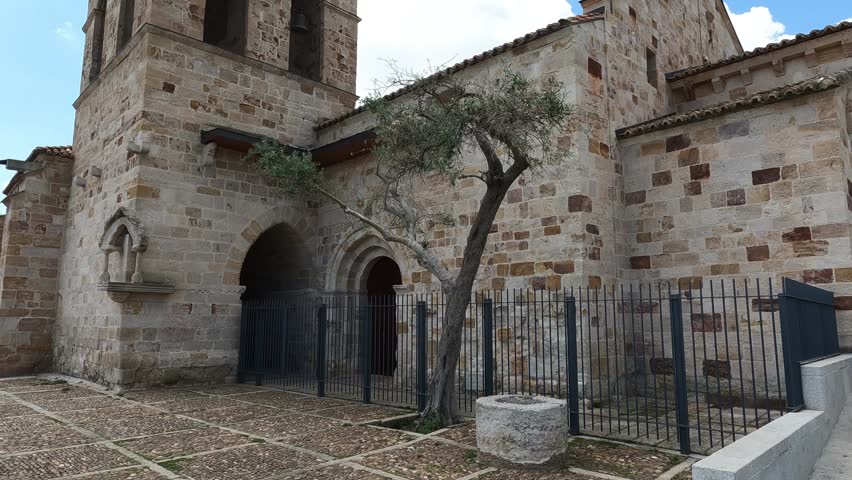 A Bell tower of the Romanesque church of Saint Cypria in Zamora, Spain