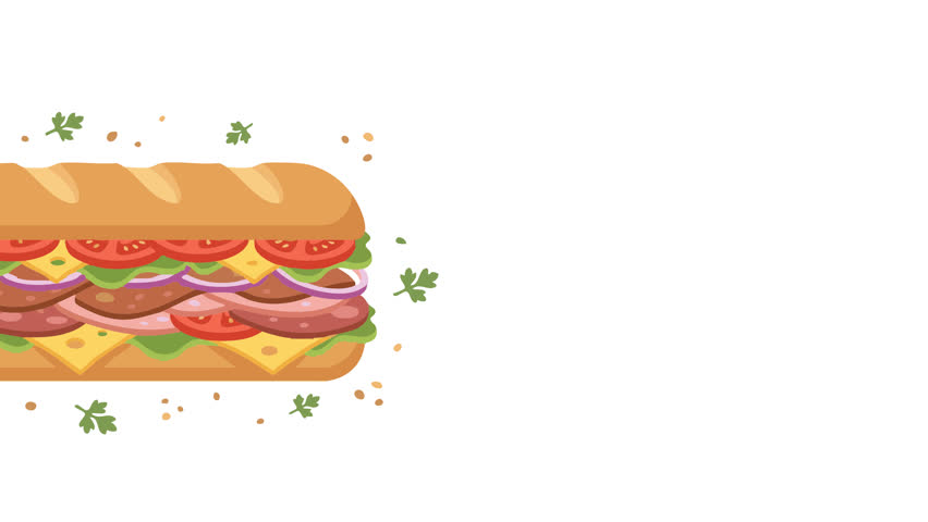 Sandwich illustration animated for National Day celebration promoting food Delicious sub sandwich graphic with various meats and vegetables